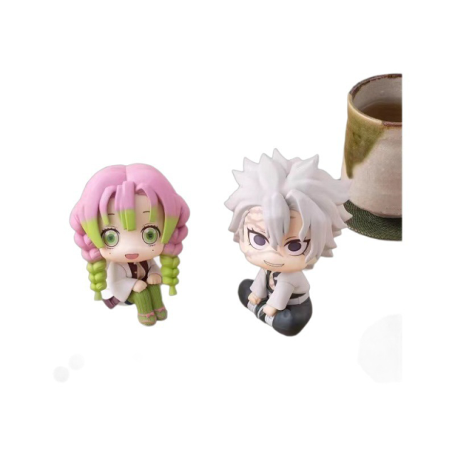 Demon Slayer Chibi Mitsuri Kanroji Sanemi Shinazugawa Sitting Big Head Action Figure PVC Anime Collectible Desk Toy Model