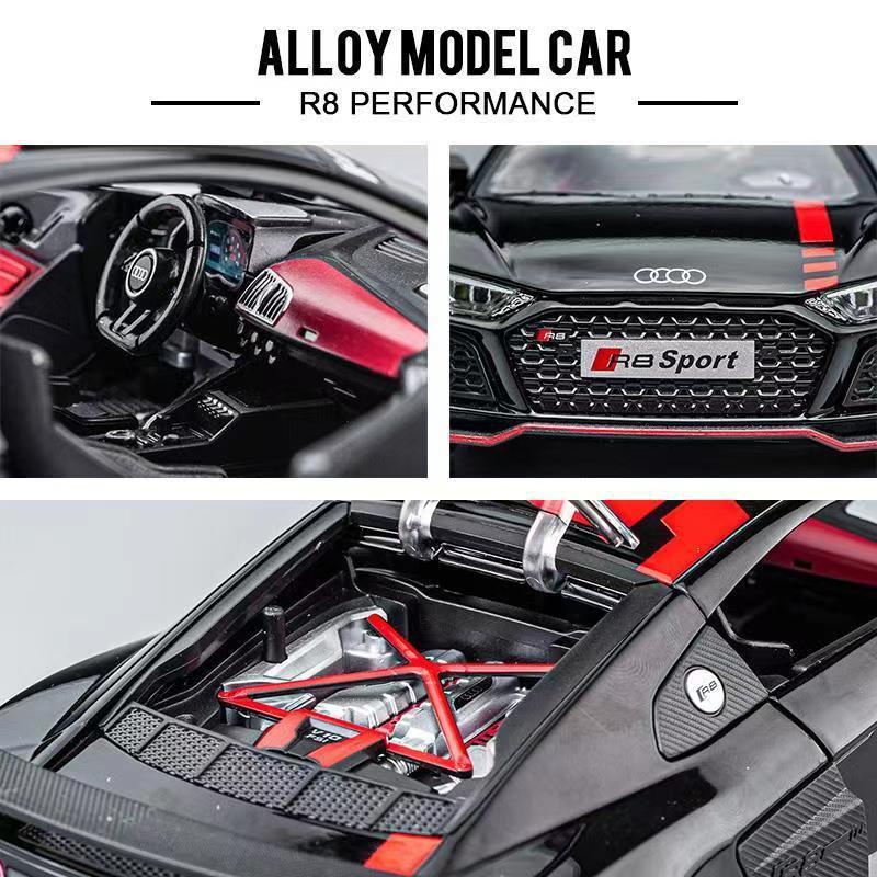 1:24 Alloy Sports Car Model R8 V10 Diecast Toy Car Realistic Metal Vehicle Model for Kids Collectible Display Gift