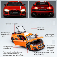 1:24 Alloy Sports Car Model R8 V10 Diecast Toy Car Realistic Metal Vehicle Model for Kids Collectible Display Gift