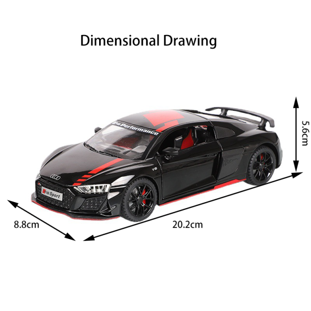 1:24 Alloy Sports Car Model R8 V10 Diecast Toy Car Realistic Metal Vehicle Model for Kids Collectible Display Gift
