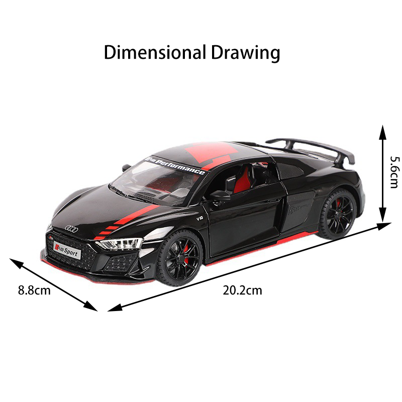 1:24 Alloy Sports Car Model R8 V10 Diecast Toy Car Realistic Metal Vehicle Model for Kids Collectible Display Gift
