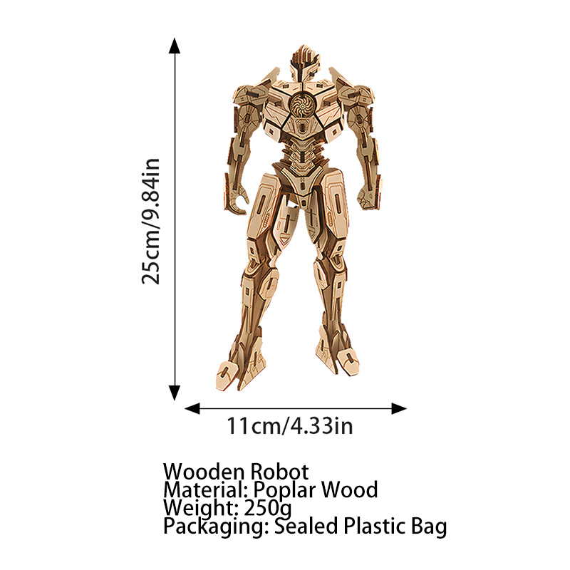 3D Wooden Puzzle Robot Model DIY Assembly Toy Poplar Wood Kit for Kids Adults Educational Building Gift