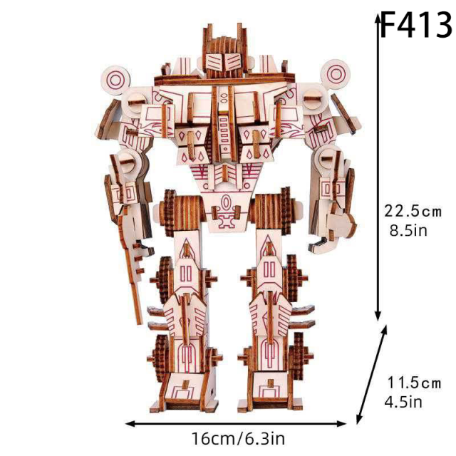 3D Wooden Puzzle Robot Model DIY Assembly Toy Poplar Wood Kit for Kids Adults Educational Building Gift