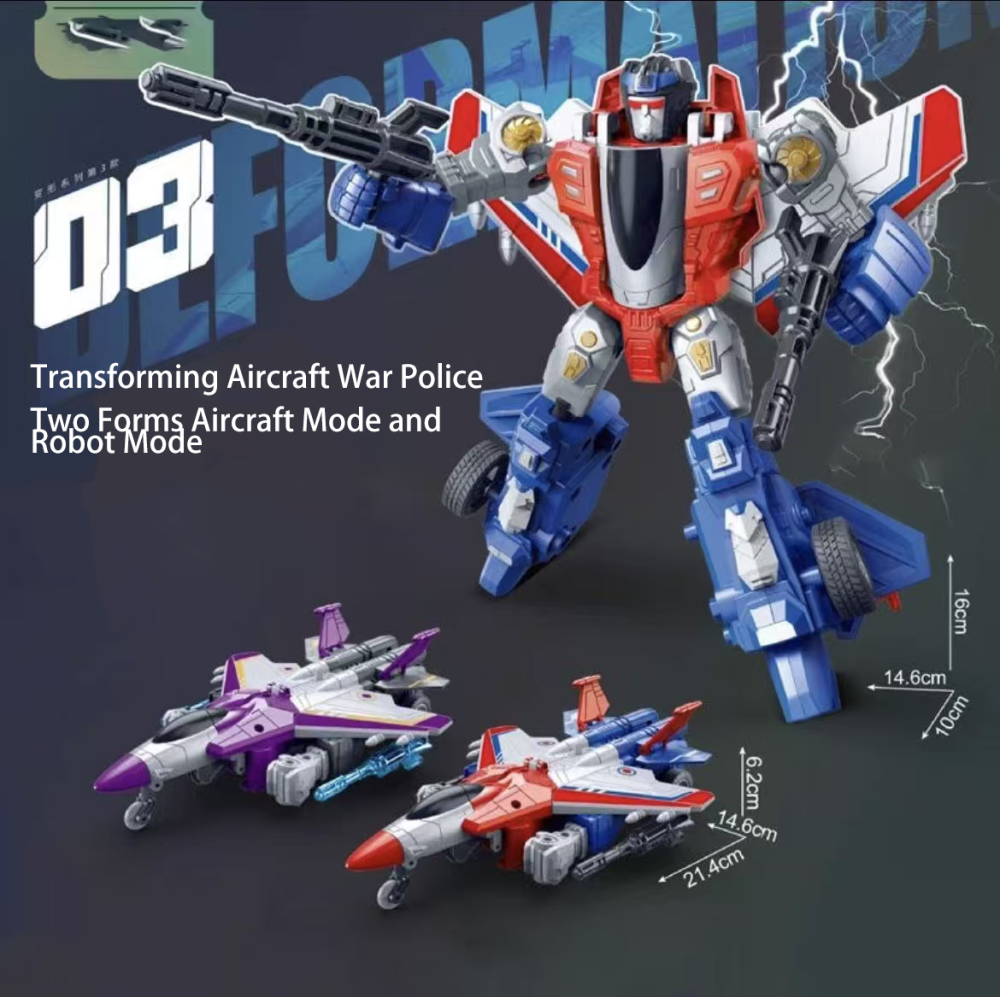 Transforming Robot Toy Plane Model Inertia Fighter Jet Action Figure Red Purple Kids Educational Gift