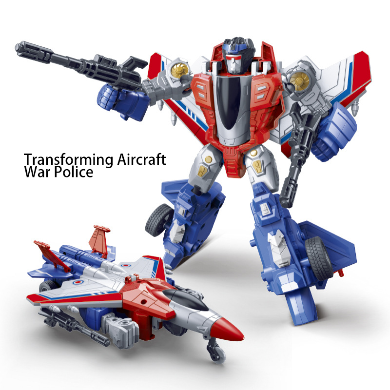 Transforming Robot Toy Plane Model Inertia Fighter Jet Action Figure Red Purple Kids Educational Gift
