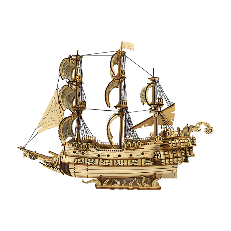3D Wooden Puzzle Ship Model Set DIY Basswood Vintage Ghost Ship & Chinese Sailing Boat Assembly Kit Gift