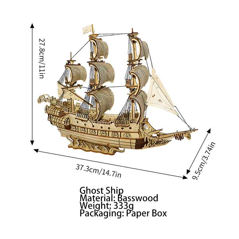 3D Wooden Puzzle Ship Model Set DIY Basswood Vintage Ghost Ship & Chinese Sailing Boat Assembly Kit Gift