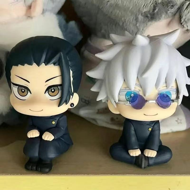 Jujutsu Kaisen Gojo Satoru Suguru Geto Q Version Sitting Action Figure High School Uniform Anime Collectible Desk Display Toy Statue