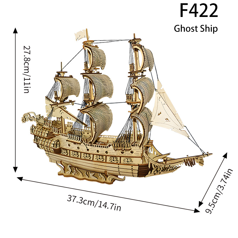 3D Wooden Puzzle Ship Model Set DIY Basswood Vintage Ghost Ship & Chinese Sailing Boat Assembly Kit Gift