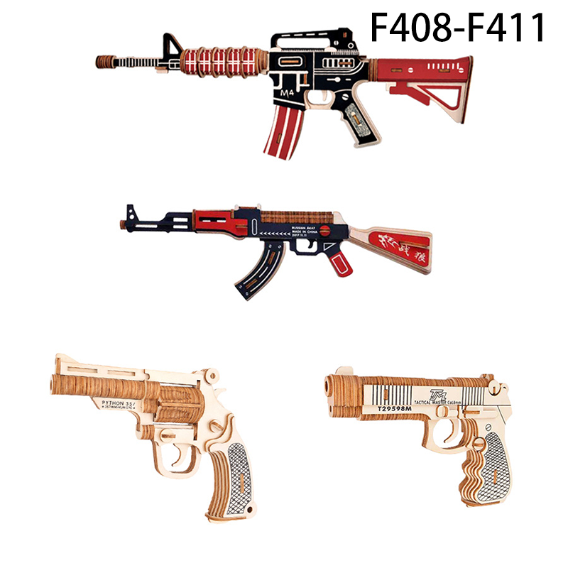 3D Wooden Puzzle Gun Model DIY Assembly Toy Laser Cut AK47 M4 Revolver Pistol Educational Kids Gift
