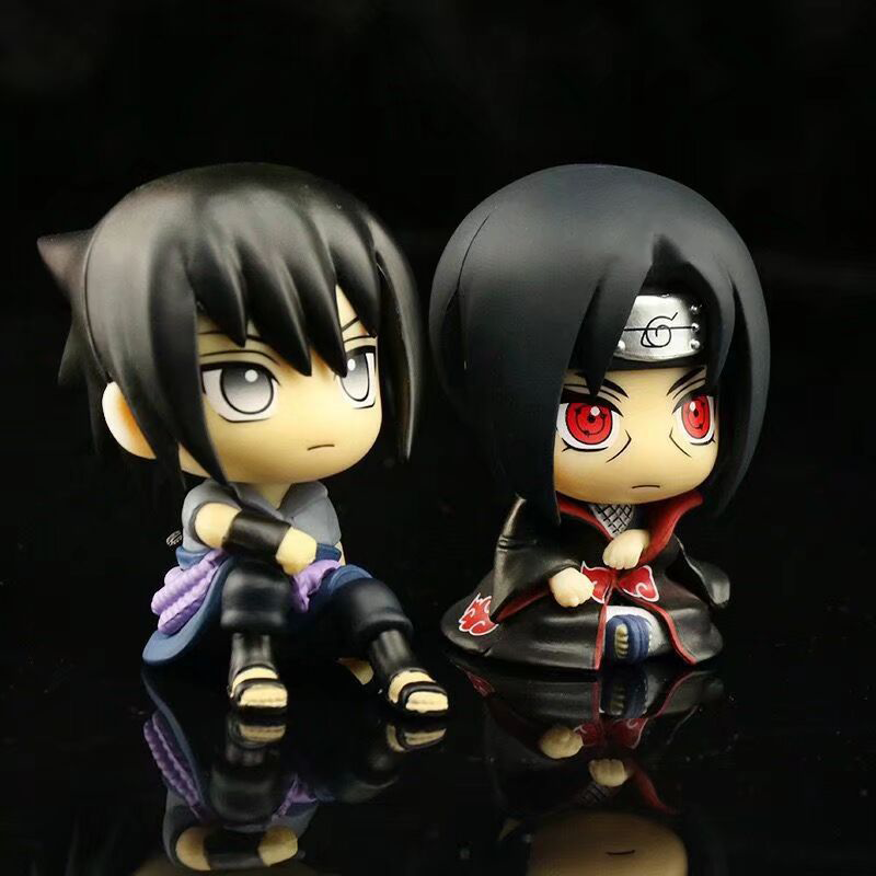 Naruto Q Version Sitting Action Figures Kakashi Naruto Sasuke Itachi Anime Collectible Toy Figurine Desk Decoration Gift Set