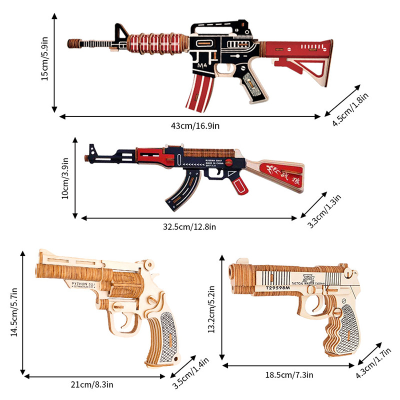 3D Wooden Puzzle Gun Model DIY Assembly Toy Laser Cut AK47 M4 Revolver Pistol Educational Kids Gift