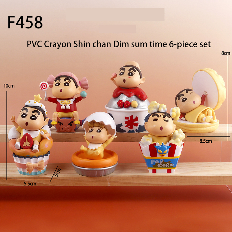 Crayon Shin Chan Snack Time Statue Figure Set Anime PVC Collection Cute Shinchan 6PCS  Toys Gift Fans Decoration