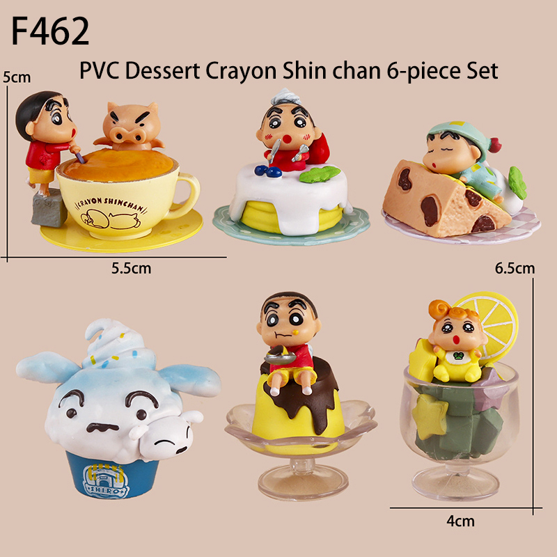 Crayon Shin Chan Dessert Statue Figure Set 6PCS Anime PVC Shinchan Sweet Theme Collection Cute Toys Gift for Fans Decoration