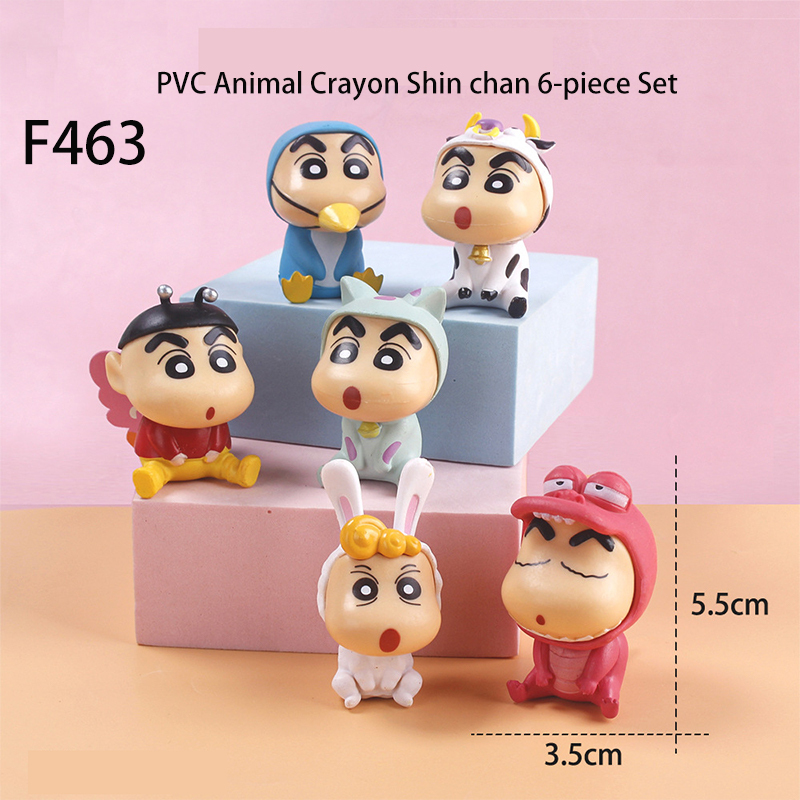 Crayon Shin Chan Animal Statue Figure Set 6PCS Anime PVC Collection Cute Shinchan Animal Costume Toys Gift Fans Decoration
