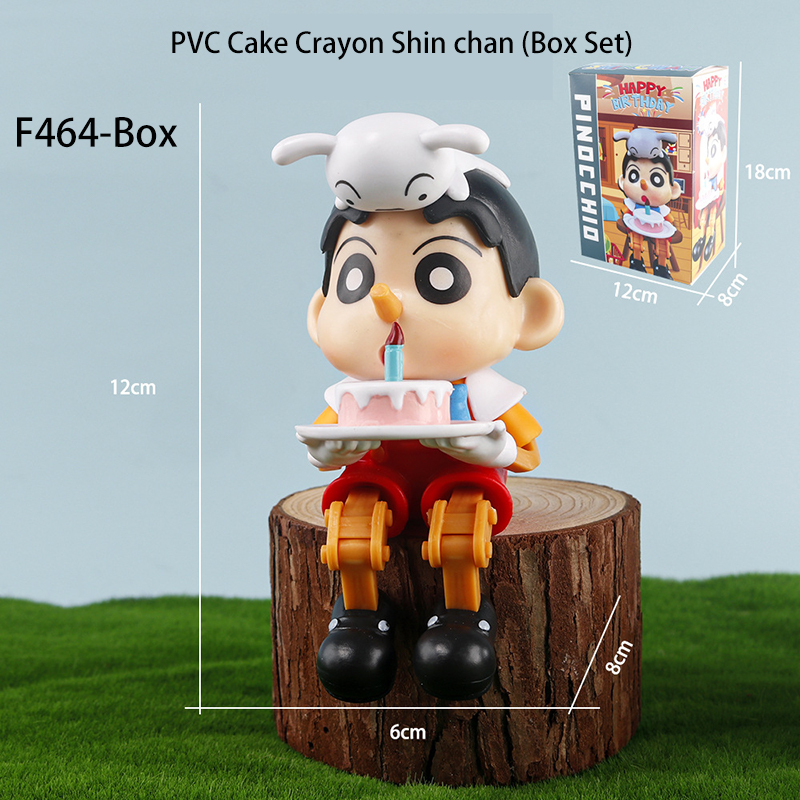 Crayon Shin Chan Cake Action Figure Articulated Sitting Shinchan Holding Cake PVC Anime Collection Poseable Toy Gift