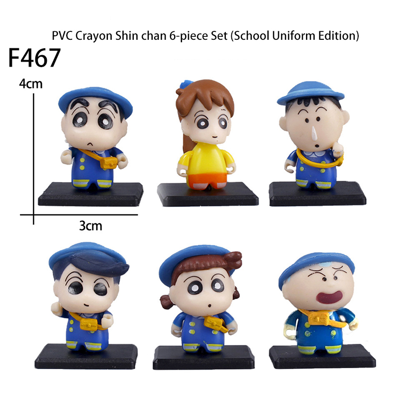 Crayon Shin Chan School Uniform Statue Figure Set 6 PCS Anime PVC Collection Cute Shinchan Toys Gift Decoration