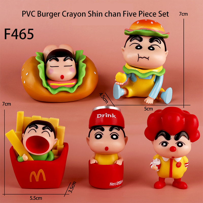 Crayon Shin Chan Burger Statue Figure Set 5PCS Anime PVC Collection Cute Shinchan Fast Food Toys Gift Decoration