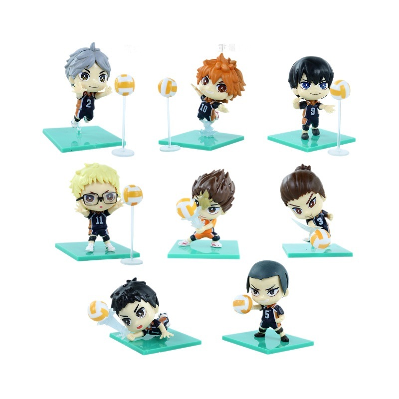 Haikyuu Chibi Statue Figure Set 8 PCS Q Version Anime Collection Volleyball Cute Character Team Model Toy Gift Decoration
