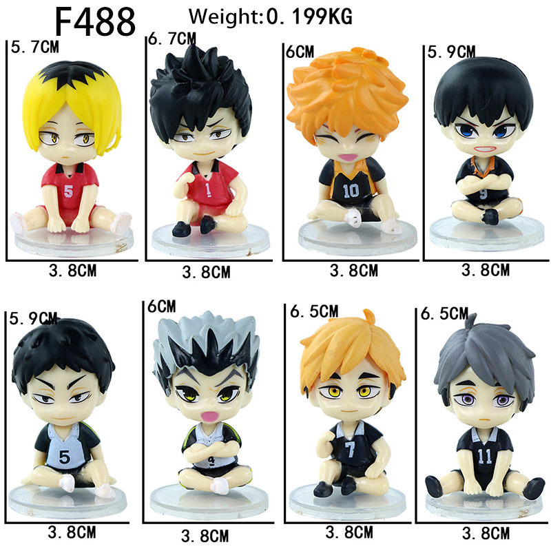Haikyuu Statue Figure Sitting Pose Set 8 PCS Anime Collection Volleyball Character Team Model Toy Gift Decoration