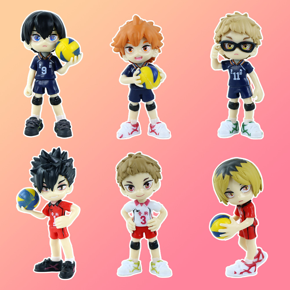 Haikyuu Statue Figure Standing Pose Set 6 PCS Anime Collection Volleyball Character Team Model Toy Gift Decoraion
