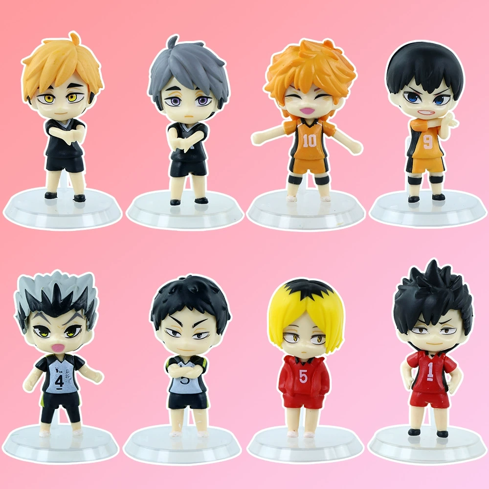 Haikyuu Statue Figure Standing Pose Set 8 PCS Anime Collection Volleyball Character Team Model Toy Gift Decoraton