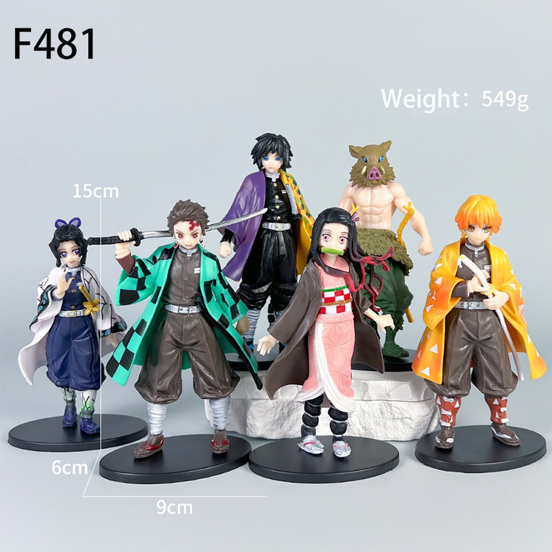  Tanjiro Nezuko Zenitsu Inosuke Giyu Shinobu Demon Slayer Statue Figure Set 6 PCS Anime Collection Kimetsu no Yaiba Toys