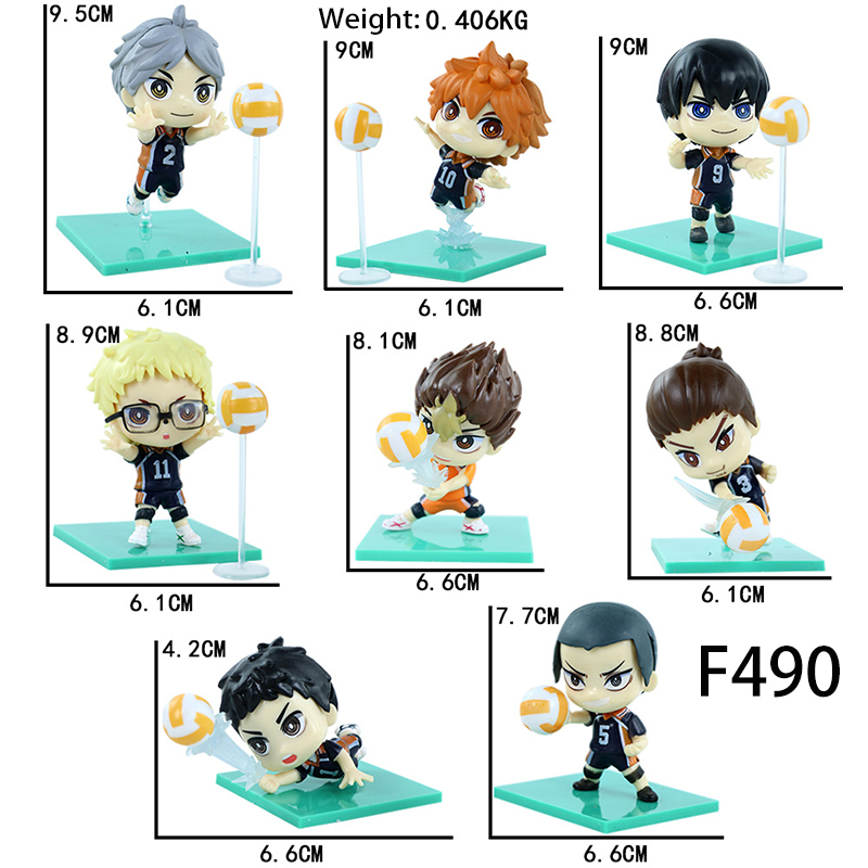 Haikyuu Chibi Statue Figure Set 8 PCS Q Version Anime Collection Volleyball Cute Character Team Model Toy Gift Decoration
