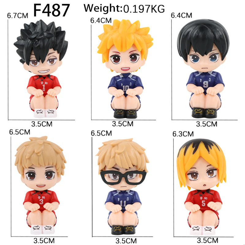 Haikyuu Statue Figure Sitting Pose Set 6 PCS Anime Collection Volleyball Character Model Toy Gift Decoration Fans
