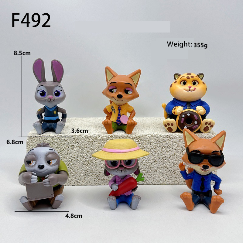 Zootopia Statue Figure Sitting Pose Set 6 PCS Cartoon Collection Animal Character Model Toy Gift Decoration