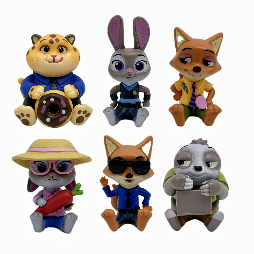 Zootopia Statue Figure Sitting Pose Set 6 PCS Cartoon Collection Animal Character Model Toy Gift Decoration