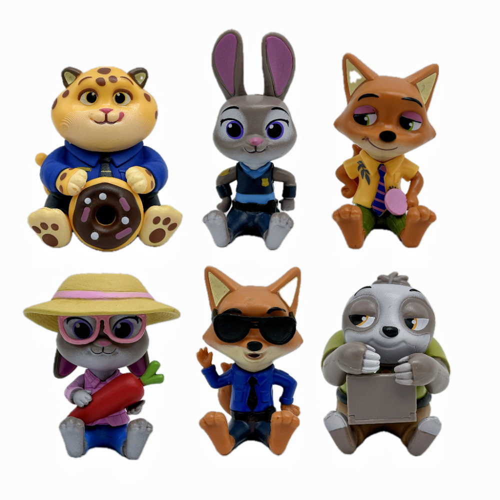 Zootopia Statue Figure Sitting Pose Set 6 PCS Cartoon Collection Animal Character Model Toy Gift Decoration