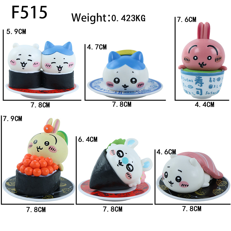Chiikawa Sushi Statue Figure Set 6 PCS Cute Anime Collection Kawaii Character Model Toy Gift Decoration Fans