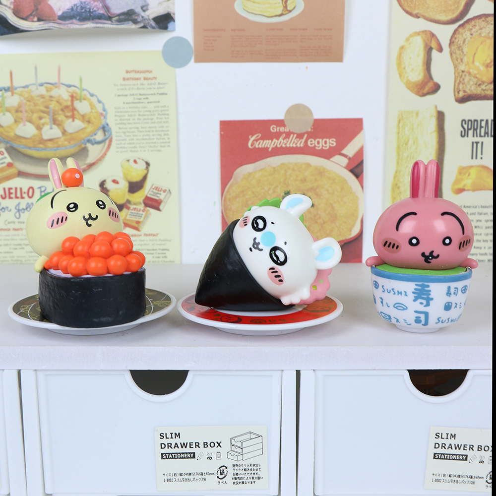 Chiikawa Sushi Statue Figure Set 6 PCS Cute Anime Collection Kawaii Character Model Toy Gift Decoration Fans