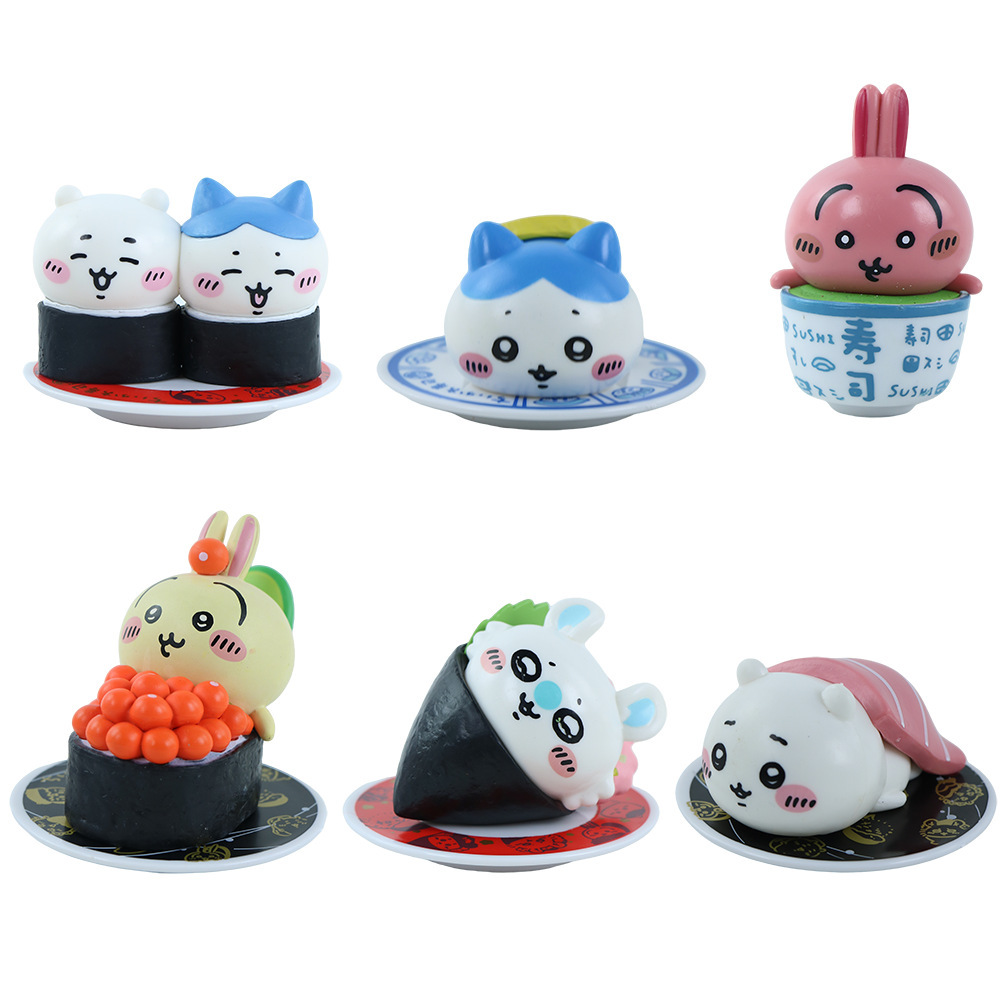 Chiikawa Sushi Statue Figure Set 6 PCS Cute Anime Collection Kawaii Character Model Toy Gift Decoration Fans