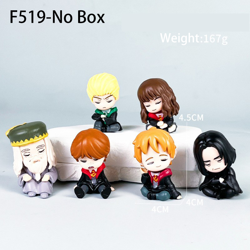 Harry Potter Statue Figure Sitting Pose Set 6 PCS Hogwarts Wizard Collection Anime Style Character Desk Model Toy Gift Decoration