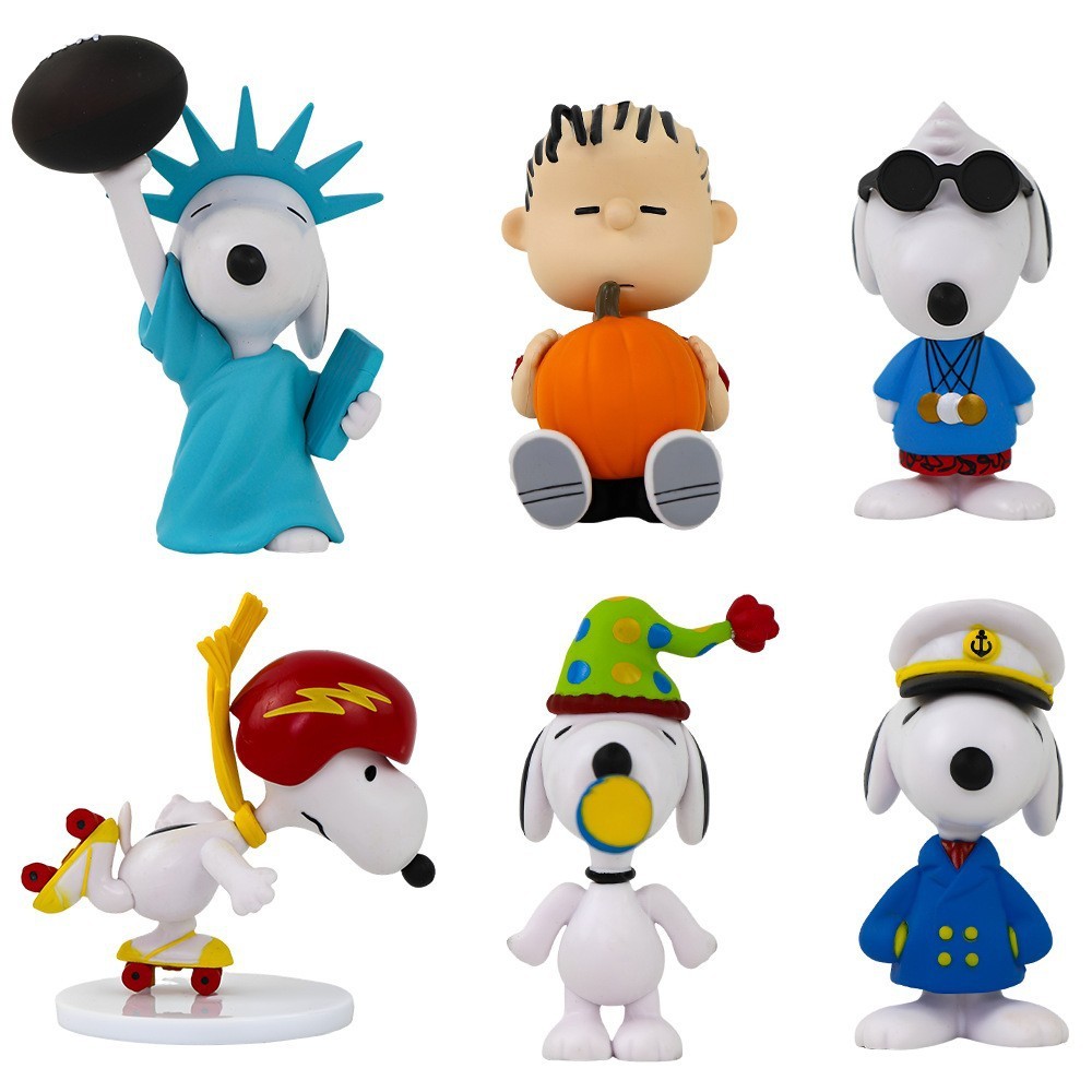 Snoopy Statue Figure Set 6 PCS Cartoon Collection Cute Character Model Toy Gift Decoration Fans