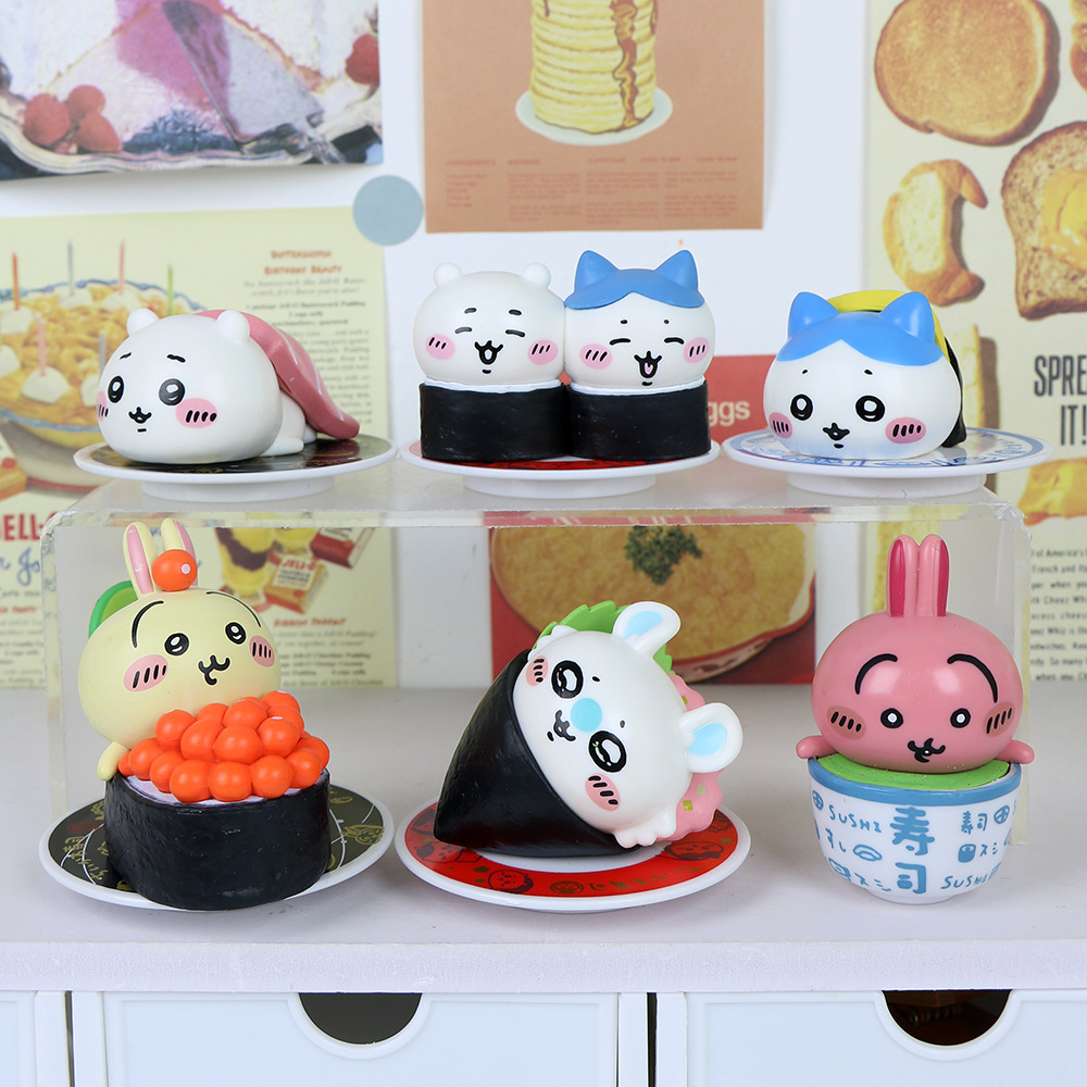 Chiikawa Sushi Statue Figure Set 6 PCS Cute Anime Collection Kawaii Character Model Toy Gift Decoration Fans