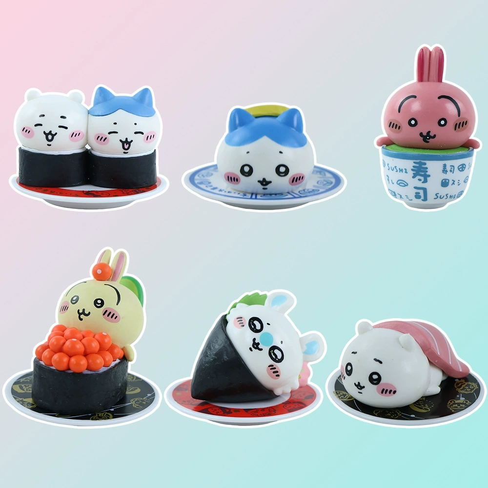 Chiikawa Sushi Statue Figure Set 6 PCS Cute Anime Collection Kawaii Character Model Toy Gift Decoration Fans