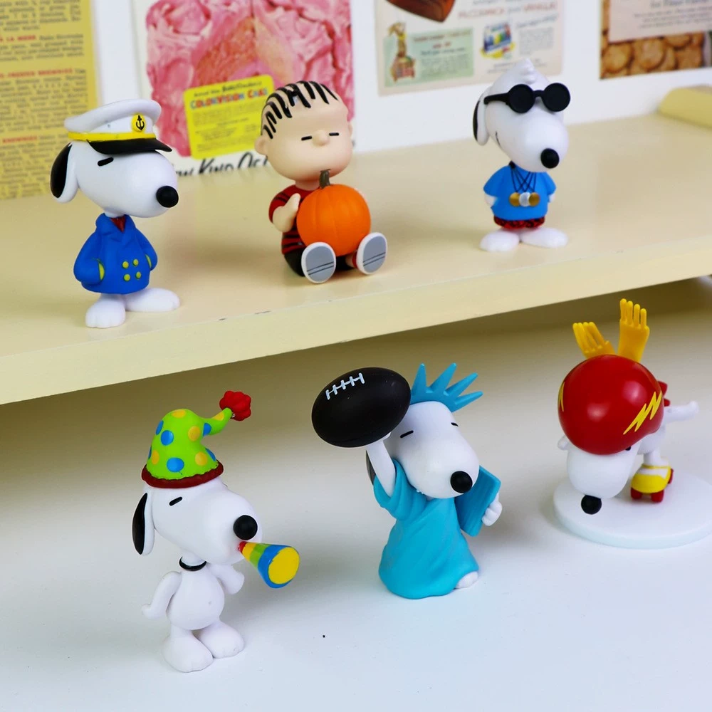 Snoopy Statue Figure Set 6 PCS Cartoon Collection Cute Character Model Toy Gift Decoration Fans
