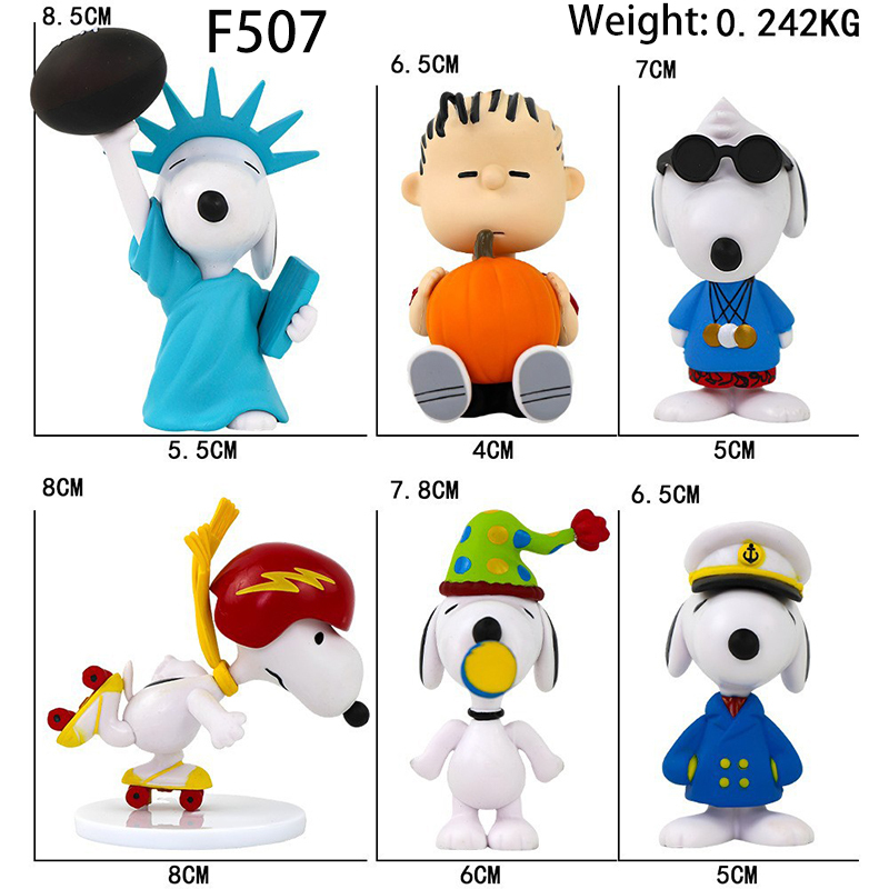 Snoopy Statue Figure Set 6 PCS Cartoon Collection Cute Character Model Toy Gift Decoration Fans