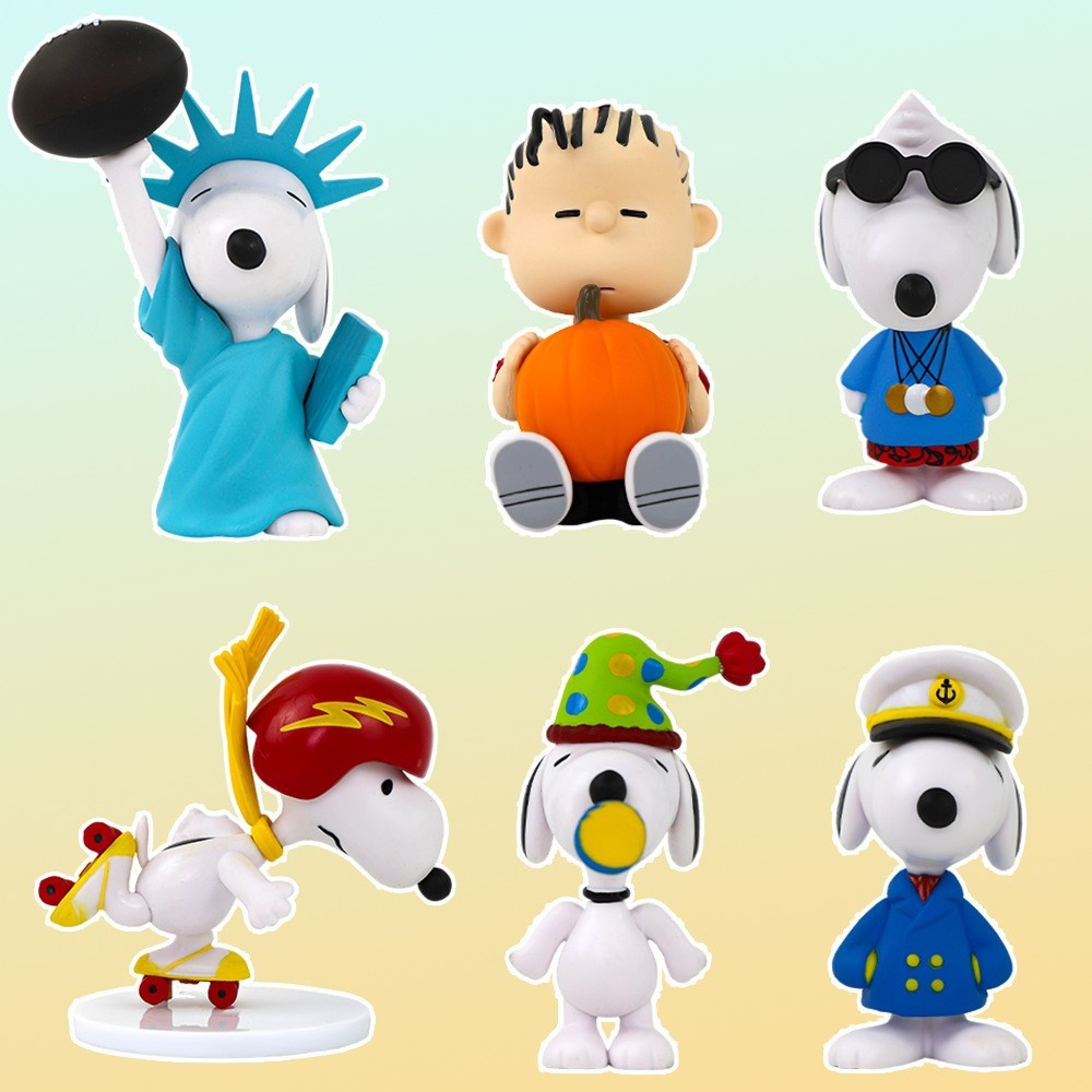Snoopy Statue Figure Set 6 PCS Cartoon Collection Cute Character Model Toy Gift Decoration Fans
