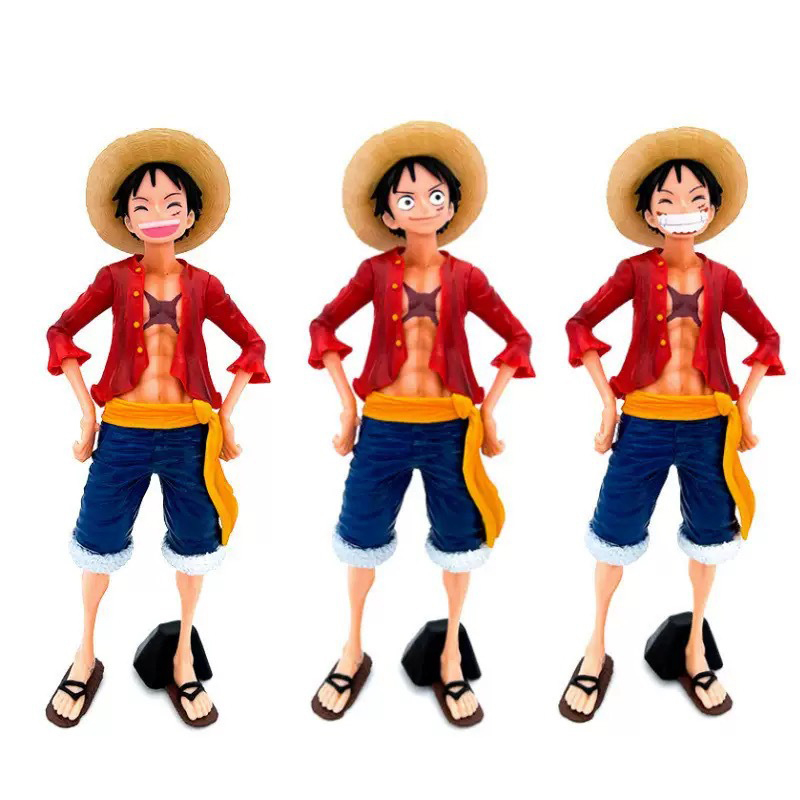 Monkey D. Luffy Statue Figure One Piece Smiling 3 Interchangeable Faces Collection Anime Model Toy Gift Decoration