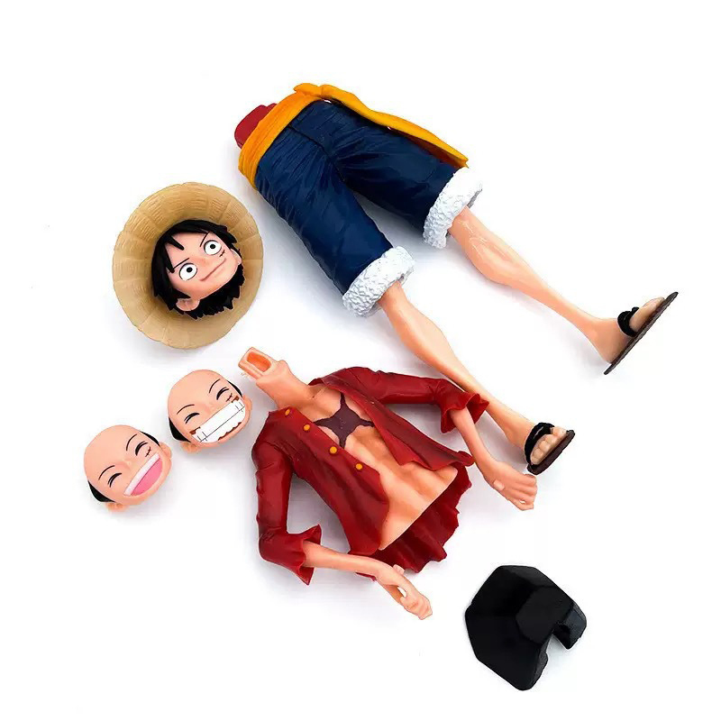 Monkey D. Luffy Statue Figure One Piece Smiling 3 Interchangeable Faces Collection Anime Model Toy Gift Decoration