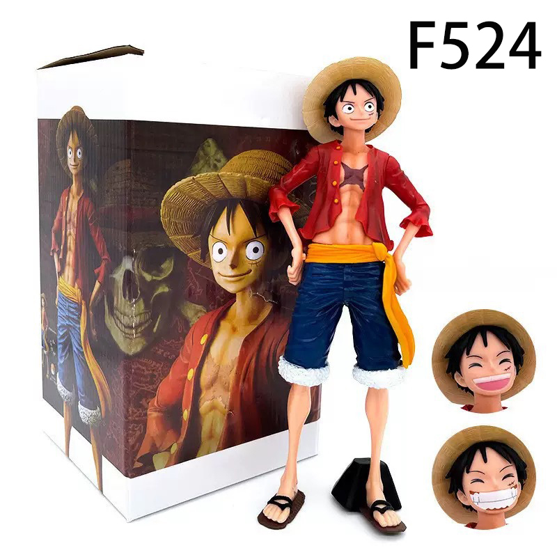Monkey D. Luffy Statue Figure One Piece Smiling 3 Interchangeable Faces Collection Anime Model Toy Gift Decoration