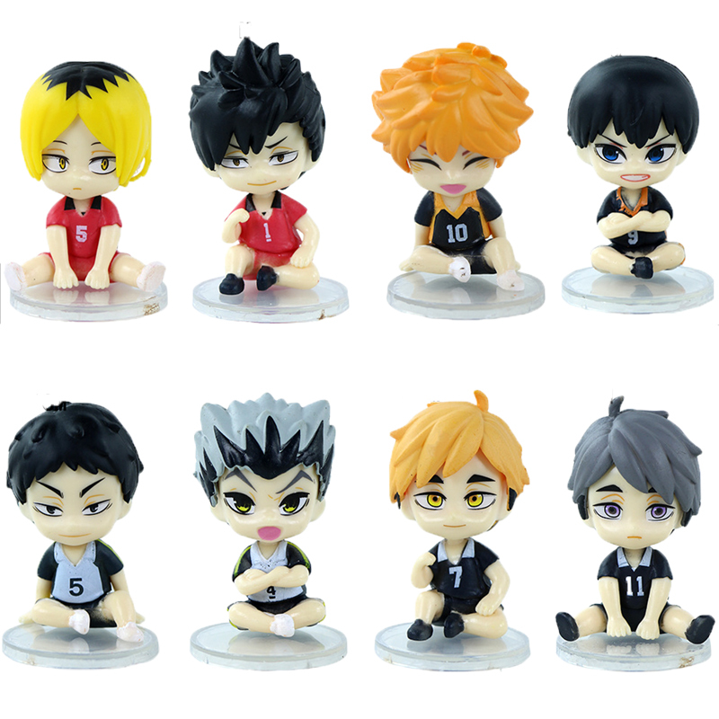 Haikyuu Statue Figure Sitting Pose Set 8 PCS Anime Collection Volleyball Character Team Model Toy Gift Decoration