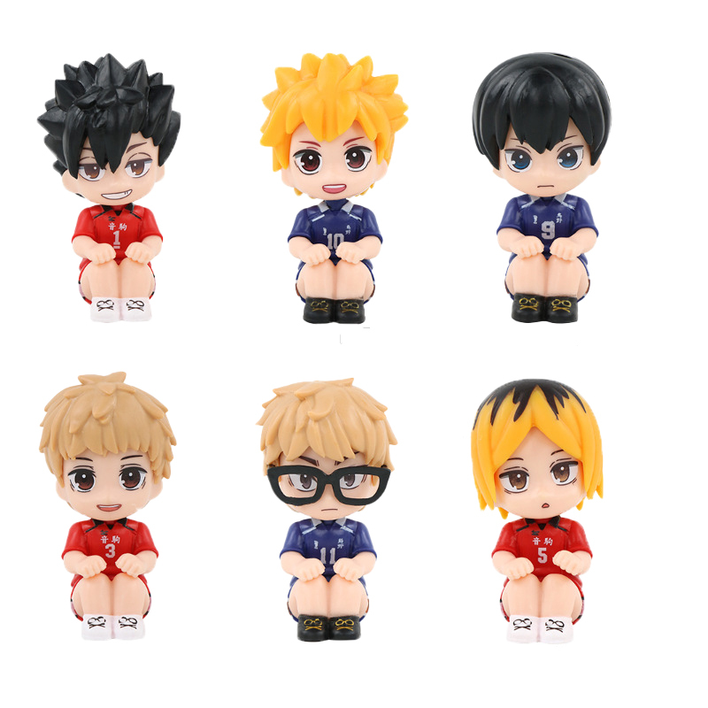 Haikyuu Statue Figure Sitting Pose Set 6 PCS Anime Collection Volleyball Character Model Toy Gift Decoration Fans
