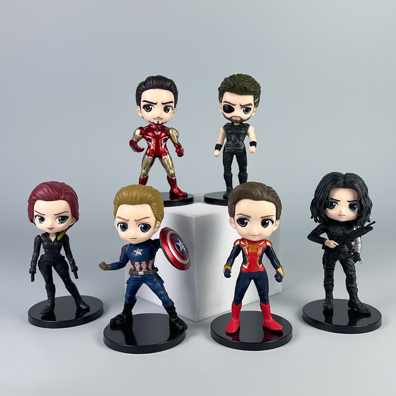 Avengers 6 PCS Statue Figure Set Superhero Collection Model Toy Chibi Style Ornament Desk Shelf Gift Fans