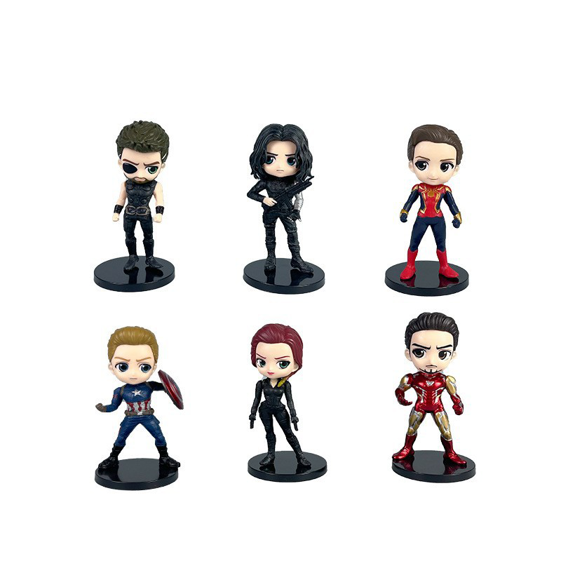 Avengers 6 PCS Statue Figure Set Superhero Collection Model Toy Chibi Style Ornament Desk Shelf Gift Fans