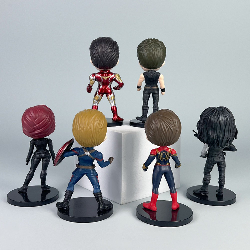 Avengers 6 PCS Statue Figure Set Superhero Collection Model Toy Chibi Style Ornament Desk Shelf Gift Fans